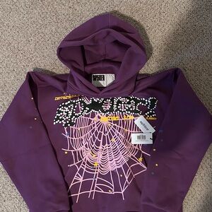 Purple Graphic Hoodie with Spider Web Design
